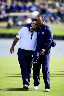 deception de Tiger Woods et de Patrick Reed (Team USA) GOLF : Ryder Cup 2018 - Guyancourt - 29 09 2018 JBAutissier Panoramic 
