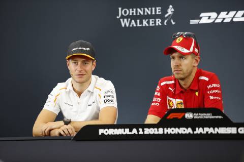 Motorsports: FIA Formula One World Championship WM Weltmeisterschaft 2018, Grand Prix of Japan, World Championship 2018 Grand Prix Japan , 5 Sebastian Vettel (GER, Scuderia Ferrari) 2 Stoffel Vandoorne (BEL, McLaren Honda), Suzuka Japan