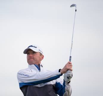 6th October 2018, Carnoustie Golf Links, Carnoustie, Scotland; Alfred Dunhill Links Championship, third round; Michael Hoey of Northern Ireland plays his shot from the fairway on the first hole  ActionPlus12068455 DavidxYoung