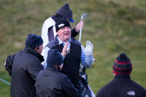 6th October 2018, Carnoustie Golf Links, Carnoustie, Scotland; Alfred Dunhill Links Championship, third round; Television personality Piers Morgan chats with marshals  ActionPlus12068457 DavidxYoung