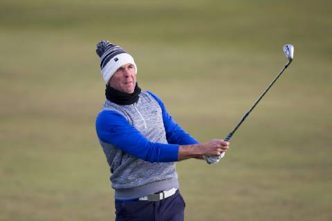 6th October 2018, Carnoustie Golf Links, Carnoustie, Scotland; Alfred Dunhill Links Championship, third round; Former England cricket international Michael Paul Vaughan plays his shot from the fairway on the second hole  ActionPlus12068460 DavidxYoung