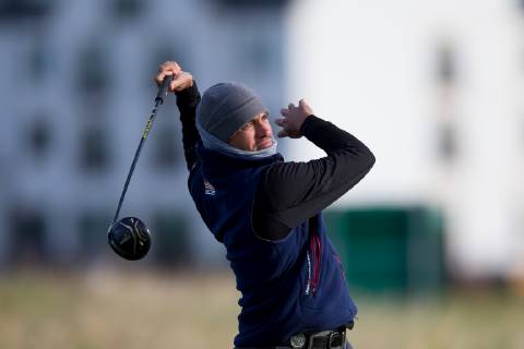 6th October 2018, Carnoustie Golf Links, Carnoustie, Scotland; Alfred Dunhill Links Championship, third round; American surfer Kelly Slater plays his shot from the tee on the second hole  ActionPlus12068474 DavidxYoung