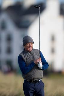6th October 2018, Carnoustie Golf Links, Carnoustie, Scotland; Alfred Dunhill Links Championship, third round; Former champion jockey Sir Anthony McCoy plays his shot from the tee on the second hole  ActionPlus12068486 DavidxYoung