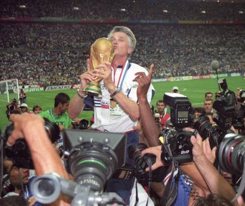World Cup 1998 in France Final France Brazil 3 0 12 07 1998 in St Denis Coach Aime Jacquet FRA with the World Cup trophy HM