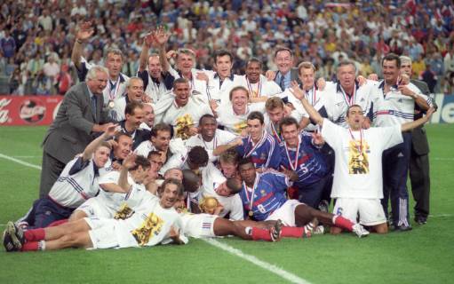 World Cup 1998 in France Final France Brazil 3 0 12 07 1998 in St Denis Team photo France with Cup HM
