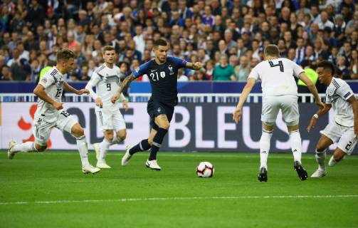 Lucas Hernandez France France intervenes 16 10 2018 France vs Germany 4 Matchday UEFA Nations League Stade de France DISCLAIMER DFB regulations prohibit any use of photographs