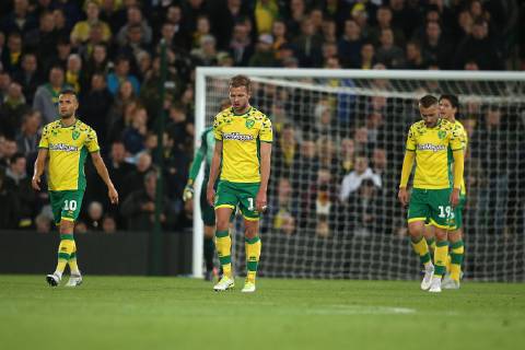 Norwich City v Aston Villa Sky Bet Championship The Norwich players look dejected after conceding their side?s 1st goal during the Sky Bet Championship match at Carrow Road, Norwich Content Not Available For UK Newspapers Copyright: xPaulxChestertonx FIL-12446-0002
