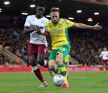 Norwich City v Aston Villa Sky Bet Championship Axel Tuanzebe of Aston Villa and Marco Stiepermann of Norwich in action during the Sky Bet Championship match at Carrow Road, Norwich Content Not Available For UK Newspapers Copyright: xPaulxChestertonx FIL-12446-0015