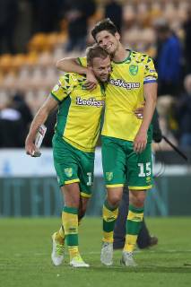 Norwich City v Aston Villa Sky Bet Championship Jordan Rhodes of Norwich and Timm Klose of Norwich celebrate victory together at the end of the Sky Bet Championship match at Carrow Road, Norwich Content Not Available For UK Newspapers Copyright: xPaulxChestertonx FIL-12446-0092