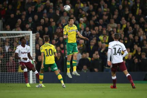Norwich City v Aston Villa Sky Bet Championship Timm Klose of Norwich wins a header during the Sky Bet Championship match at Carrow Road, Norwich Content Not Available For UK Newspapers Copyright: xPaulxChestertonx FIL-12446-0125
