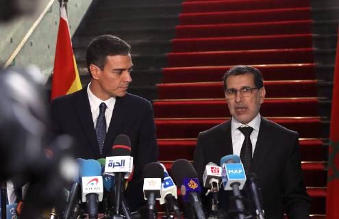 Spanish Prime Minister, Pedro Sanchez, and Moroccan Prime Minister, Saadeddine Othmani (R), during a joint press conference PK Pressekonferenz after their meeting in Rabat, Morocco, 19 November 2018. Spanish PM visits Morocco !ACHTUNG: NUR REDAKTIONELLE NUTZUNG! Copyright: xBallesterosx GRAF1701 86906113st