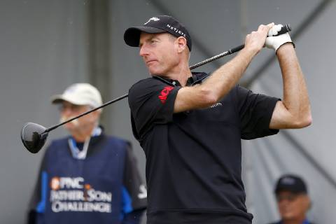 ORLANDO, FL - DECEMBER 14: Jim Furyk tees off on the 1st hole during the Pro-Am of the 2018 PNC Father Son Challenge on December 14, 2018 at the The Ritz-Carlton Golf Club in Orlando, Florida. (Photo by Cliff Welch Icon Sportswire) GOLF: DEC 14 Champions Tour - PNC Father Son Challenge Icon121418151 EDITORIAL USE ONLY