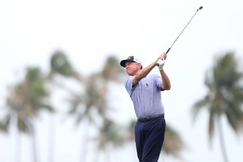January 18, 2019 - Singapore - Davis Love III of the United States plays a shot on the 7th hole during the second round of the Singapore Open at the Serapong Course, Sentosa Golf Club. Golf 2019: Singapore Open - Second Round - ZUMAm170 88556282st Copyright: xPaulxMillerx