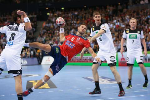 Bjarte Myrhol Norway 8 Uwe Gensheimer Germany 3 Finn Lemke Germany 6 Partick Wiencek Germany 7 Germany Norway Handball WM 2019 Hamburg Copyright: xEIBNER rrzx ep_rrz