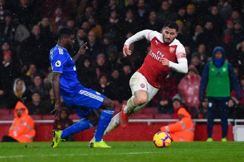 Football - 2018 2019 Premier League - Arsenal vs. Cardiff City Arsenal s Sead Kolasinac is fouled by Cardiff City s Bruno Ecuele Manga leading to the penalty, at The Emirates. COLORSPORT ASHLEY WESTERN