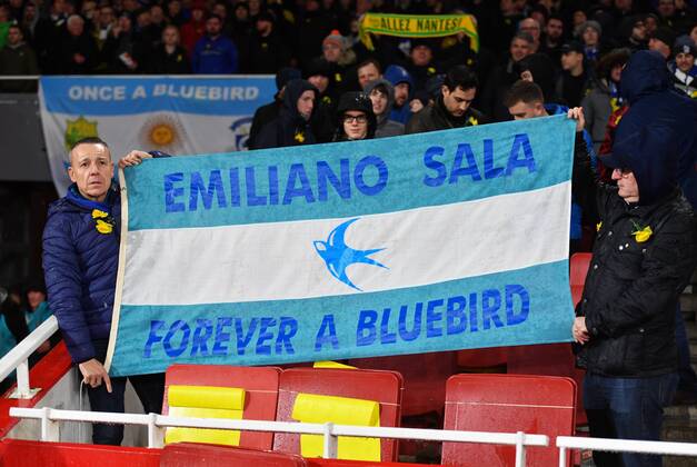 Football - 2018 2019 Premier League - Arsenal vs. Cardiff City Banners in support of Emiliano Sala the missing player, at The Emirates. COLORSPORT ASHLEY WESTERN