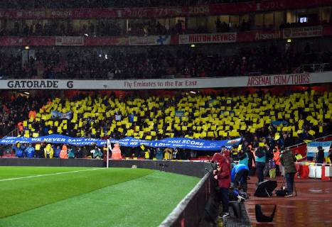 Football - 2018 2019 Premier League - Arsenal vs. Cardiff City Banners and yellow daffodil cards in support of Emiliano Sala the missing player, at The Emirates. COLORSPORT ASHLEY WESTERN