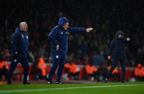 Football - 2018 2019 Premier League - Arsenal vs. Cardiff City Cardiff City manager Neil Warnock shouts instructions to his team from the technical area, at The Emirates. COLORSPORT ASHLEY WESTERN