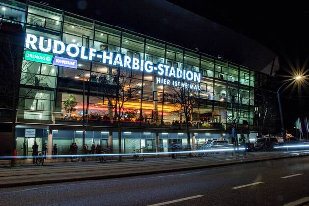 Long exposure in the evening for the home match against Bielefeld 30 01 2019 Dresden Football GER 2 Bundesliga 2 BL 19 Matchday Season 2018 2019 Rudolf Harbig Stadium SG Dynamo Dresden