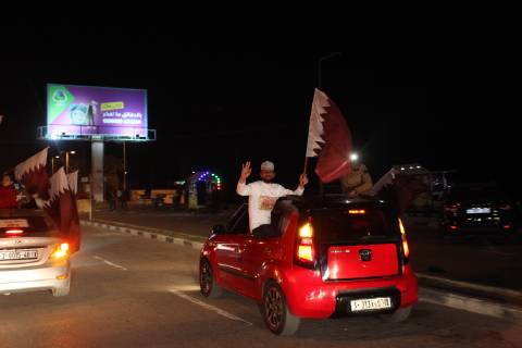 February 1, 2019 - Gaza City, Gaza Strip, Palestinian Territory - Palestinian fans celebrate after the Qatari team winning the 2019 AFC Asian Cup final match between Japan and Qatar, in Gaza city, 01 February 2019 Middle East News - February 1, 2019 - ZUMAap3_ 89024011st Copyright: xMahmoudxAjjourx