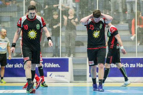 v l Lukasz Gierak Luebbecke 10 and Moritz Schade Luebbecke 25 are disappointed after the game on the field at the game TUSEM Essen vs TuS N Luebbecke Handball 2 Bundesliga 22 02 2019 TUSEM Essen vs TuS N Luebbecke Handball 2 Bundesliga 22 02 2019 Essen Copyright: xEIBNER MarioxHommesx EP_MHS