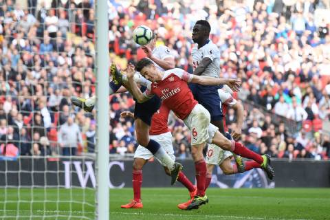 Tottenham Hotspur v Arsenal Premier League Laurent Koscielny of Arsenal defends a cross during the Premier League match at Wembley Stadium, London Content Not Available For UK Newspapers Copyright: xMartynxHaworthx FIL-12950-0113