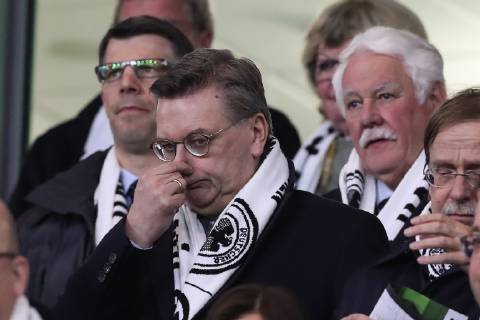 President Reinhard Grindel Germany friendly match Germany vs. Serbia in the Volkswagen Arena in Wolfsburg Germany football man man man 20 03 2019