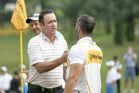 March 24, 2019 - Kuala Lumpur, Malaysia - Scott Hend of Australia reacts on the 18th hole after he wins the Maybank Championship 2019 at Saujana Golf and Country Club on March 24, 2019 in Kuala Lumpur, Malaysia. Scott Hend Wins The Maybank Championship 2019  - ZUMAn230 20190324_zaa_n230_121 Copyright: xChrisxJungx