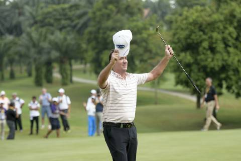 March 24, 2019 - Kuala Lumpur, Malaysia - Scott Hend of Australia reacts on the 18th hole after he wins the Maybank Championship 2019 at Saujana Golf and Country Club on March 24, 2019 in Kuala Lumpur, Malaysia. Scott Hend Wins The Maybank Championship 2019  - ZUMAn230 20190324_zaa_n230_117 Copyright: xChrisxJungx