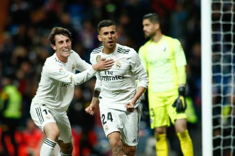 March 31, 2019 - Madrid, MADRID, SPAIN - Dani Ceballos of Real Madrid celebrates a goal during the spanish championship, La Liga, football match played between Real Madrid and SD Huesca at Santiago Bernabeu Stadium in Madrid, Spain, on March 31, 2019. Soccer: La Liga - Real Madrid v Huesca - ZUMAa181 20190331_zaa_a181_119 Copyright: xAFP7x