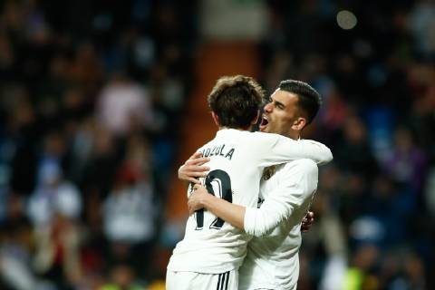 March 31, 2019 - Madrid, MADRID, SPAIN - Dani Ceballos of Real Madrid celebrates a goal during the spanish championship, La Liga, football match played between Real Madrid and SD Huesca at Santiago Bernabeu Stadium in Madrid, Spain, on March 31, 2019. Soccer: La Liga - Real Madrid v Huesca - ZUMAa181 20190331_zaa_a181_120 Copyright: xAFP7x