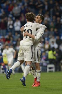 March 31, 2019 - Madrid, Madrid, Spain - Dani Ceballos and Odriozola of Real Madrid celebrate after the second goal during a match between Real Madrid vs SD Huesca for La Copa del Rey at Santiago Bernabeu Stadium on March 31, 2019 in Madrid, Spain. Real Madrid CF v SD Huesca - La Liga  - ZUMAn230 20190331_zaa_n230_975 Copyright: xPatricioxRealpex