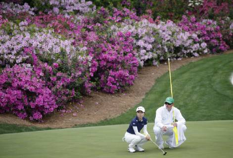 Yuka Yasuda of Japan lines up a putt on the 13th green in the final round of the Augusta National Women s Amateur at the Augusta National Golf Club in Augusta, Georgia, on April 6, 2019. Jennifer Kupcho wins the first ever Augusta National Women s Amateur with a score of 10 under par.  AUG20190406963 JOHNxANGELILLO