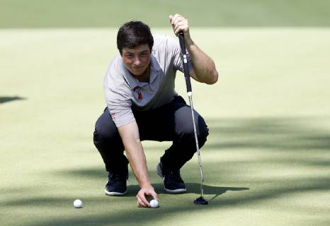Viktor Hovland Norway stands on the 10th green at practice on the Tuesday before the 2019 Masters Tournament at Augusta National Golf Club in Augusta, Georgia, on April 9, 2019.  AUG20190409113 JOHNxANGELILLO