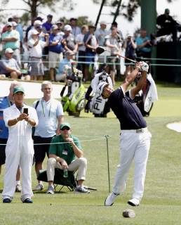 Golf: Masters Tournament Hideki Matsuyama of Japan plays a practice round at Augusta National Golf Club in Augusta, Georgia, on April 9, 2019, two days before the start of the Masters Tournament. 