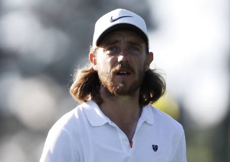 Tommy Fleetwood of the United Kingdom walks to his tee ball at practice on the Wednesday before the 2019 Masters Tournament at Augusta National Golf Club in Augusta, Georgia, on April 10, 2019.  AUG20190410101 JOHNxANGELILLO