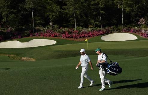 Paul Casey of the United Kingdon by the 13th green at practice on the Wednesday before the 2019 Masters Tournament at Augusta National Golf Club in Augusta, Georgia, on April 10, 2019.  AUG20190410116 JOHNxANGELILLO