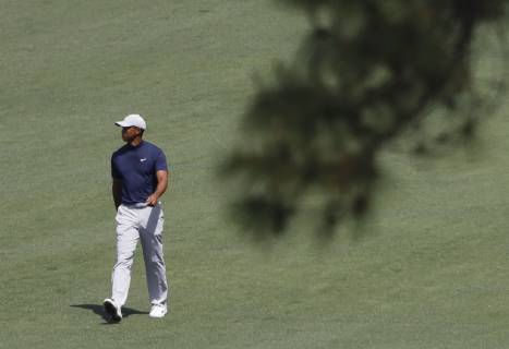 Tiger Woods walks down the 2nd hole fairway in the first round at the 2019 Masters Tournament at Augusta National Golf Club in Augusta, Georgia, on April 11, 2019.  AUG20190411135 JOHNxANGELILLO