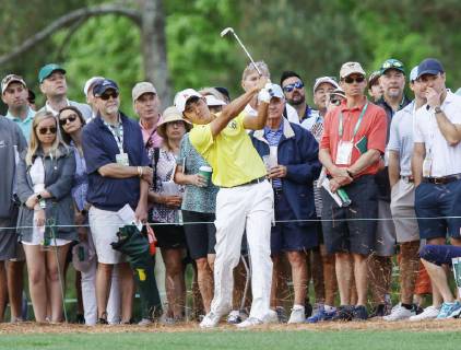 Golf: Masters Tournament Japanese amateur Takumi Kanaya plays a shot on the first hole during the first round of the Masters Tournament at Augusta National Golf Club in Augusta, Georgia, on April 11, 2019. 