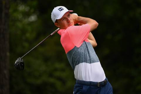 Jordan Spieth watches his drive off of the second tee during the second round of the Masters Tournament at Augusta National Golf Club in Augusta, Georgia, on April 12, 2019.  AUG20190412319 KEVINxDIETSCH