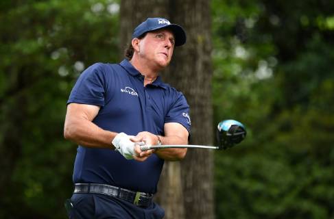 Phil Mickelson watches his drive off of the second tee during the second round of the Masters Tournament at Augusta National Golf Club in Augusta, Georgia, on April 12, 2019.  AUG20190412313 KEVINxDIETSCH