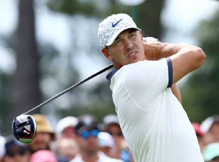 Golf: Masters Tournament Brooks Koepka of the United States tees off on the first hole during the second round of the Masters Tournament at Augusta National Golf Club in Augusta, Georgia, on April 12, 2019. 