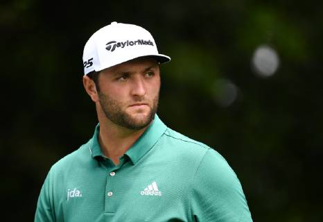 Jon Rahm prepares to drive off of the second tee during the third round of the Masters Tournament at Augusta National Golf Club in Augusta, Georgia, on April 13, 2019.  AUG20190413305 KEVINxDIETSCH