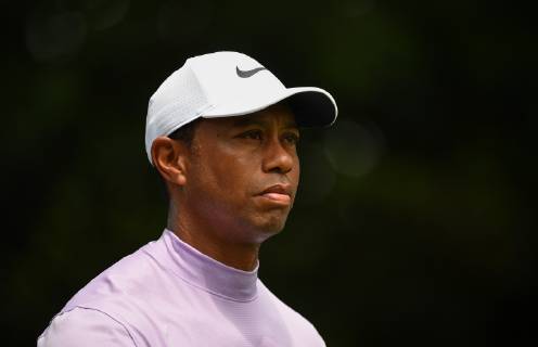 Tiger Woods watches his drive off of the second tee during the third round of the Masters Tournament at Augusta National Golf Club in Augusta, Georgia, on April 13, 2019.  AUG20190413309 KEVINxDIETSCH
