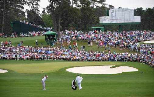 Ian Poulter hits on the second fairway during the third round of the Masters Tournament at Augusta National Golf Club in Augusta, Georgia, on April 13, 2019.  AUG20190413310 KEVINxDIETSCH