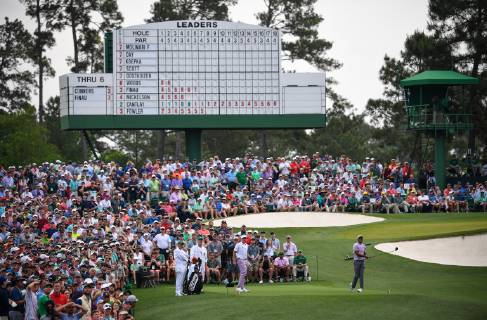 Tiger Woods hits off of the third tee box during the third round of the Masters Tournament at Augusta National Golf Club in Augusta, Georgia, on April 13, 2019.  AUG20190413312 KEVINxDIETSCH