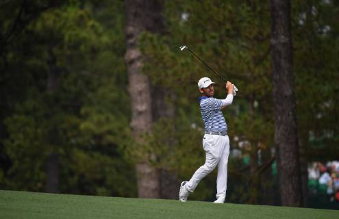 Louis Oosthuizen hits on the second fairway during the third round of the Masters Tournament at Augusta National Golf Club in Augusta, Georgia, on April 13, 2019.  AUG20190413313 KEVINxDIETSCH