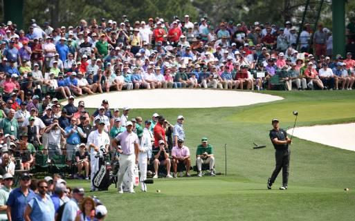 Adam Scott hits off of the third tee during the third round of the Masters Tournament at Augusta National Golf Club in Augusta, Georgia, on April 13, 2019.  AUG20190413314 KEVINxDIETSCH