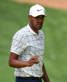 Tony Finau walks off the 10th green during the third round of the Masters Tournament at Augusta National Golf Club in Augusta, Georgia, on April 13, 2019.  AUG20190413315 KEVINxDIETSCH