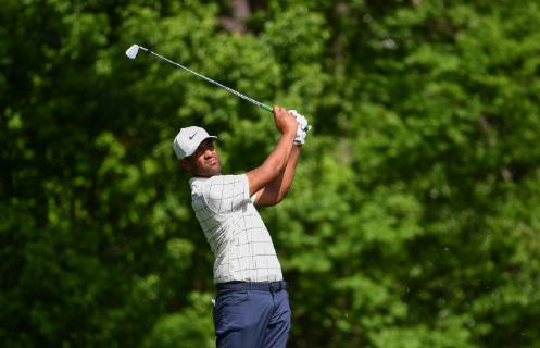 Tony Finau hits on the 11th fairway during the third round of the Masters Tournament at Augusta National Golf Club in Augusta, Georgia, on April 13, 2019.  AUG20190413316 KEVINxDIETSCH